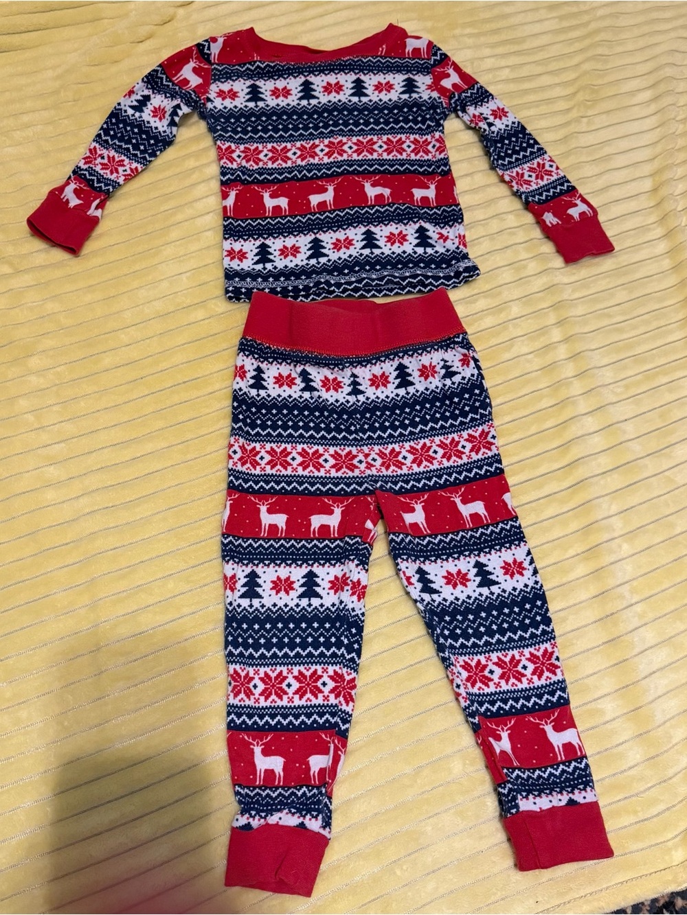 Kids Holiday Reindeer Pajama Set - Red, Navy & White